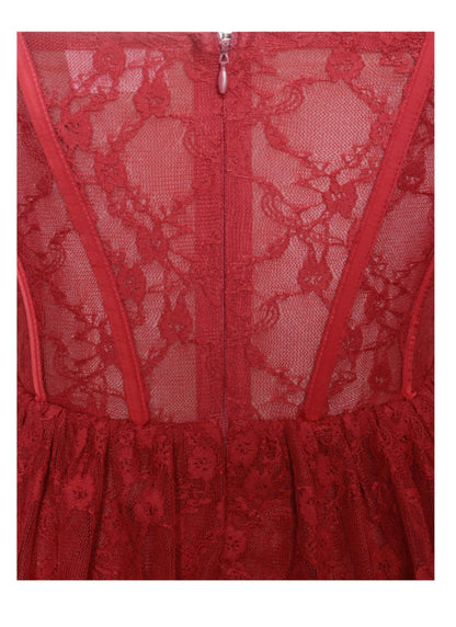 Burgundy Lace Corset Maxi Dress