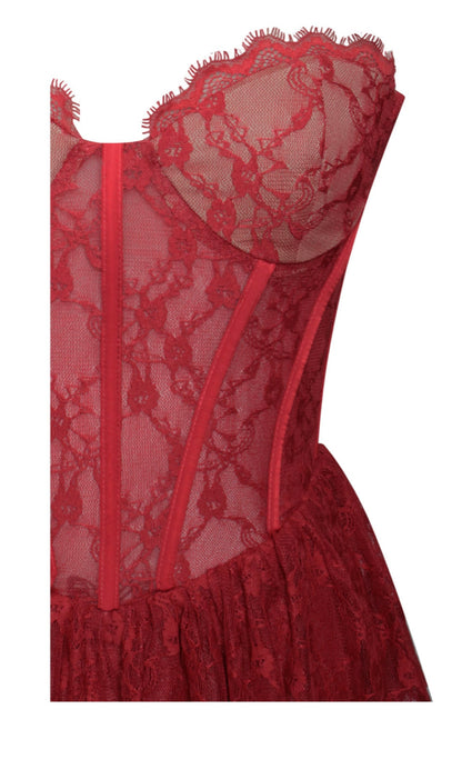 Burgundy Lace Corset Maxi Dress