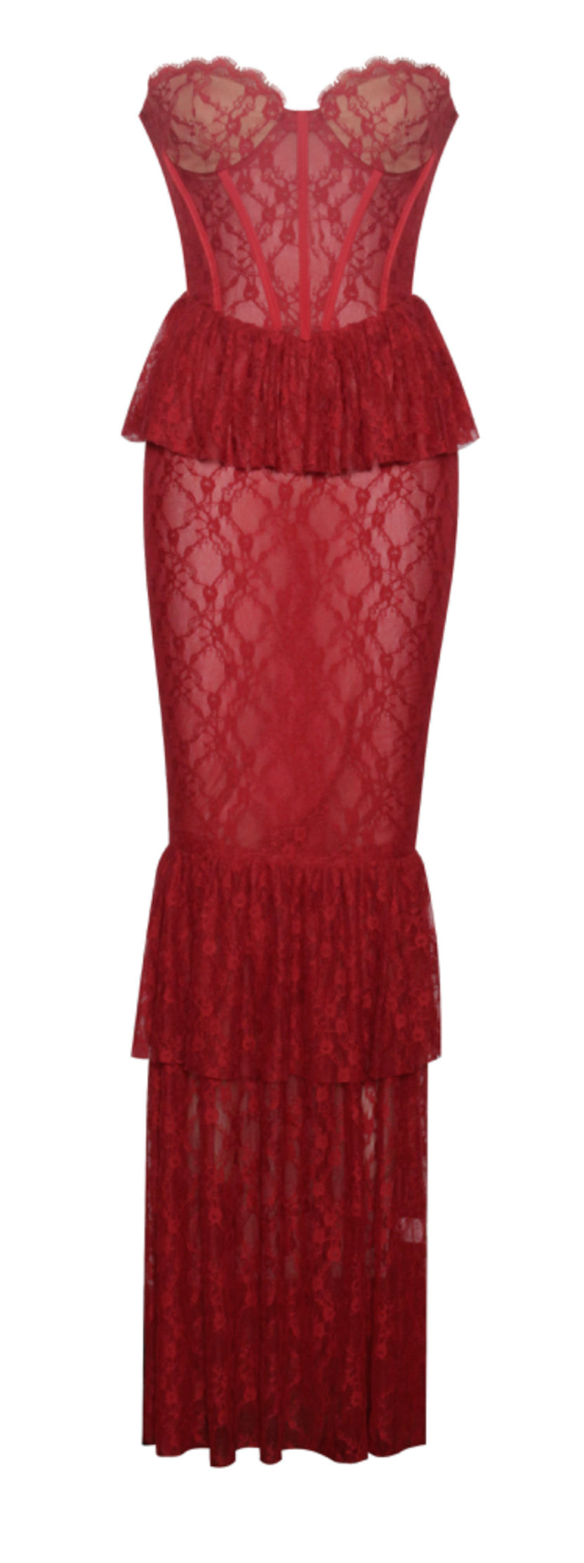 Burgundy Lace Corset Maxi Dress