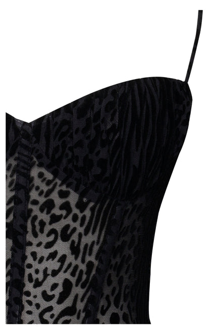 Black Burnout Velvet Cheetah Mesh Maxi Dress