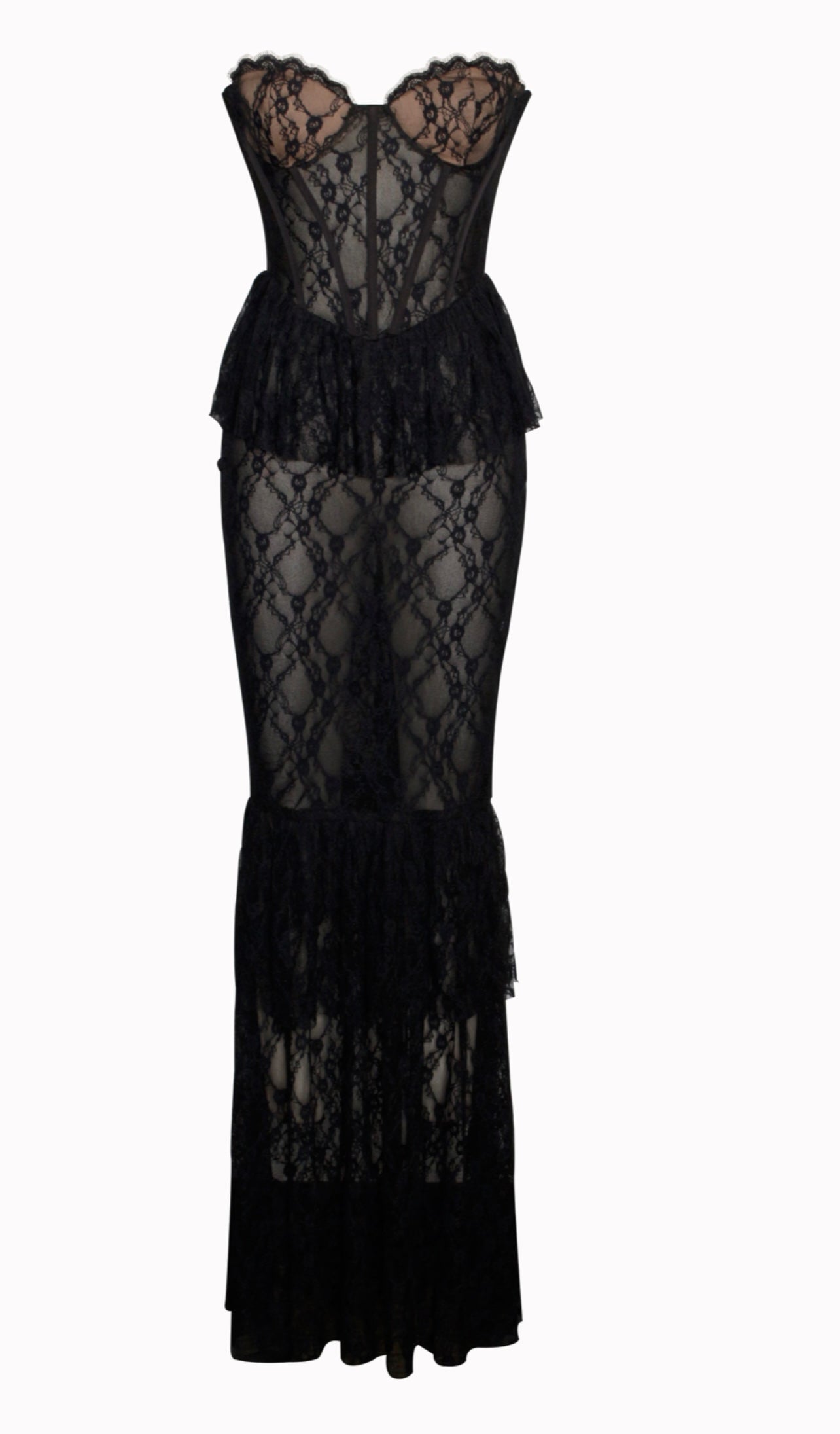 Black Lace Corset Maxi Dress