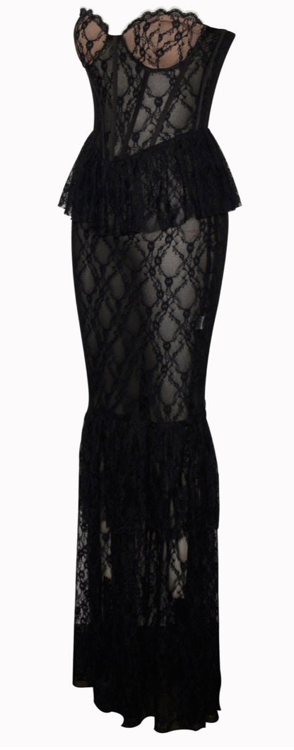 Black Lace Corset Maxi Dress