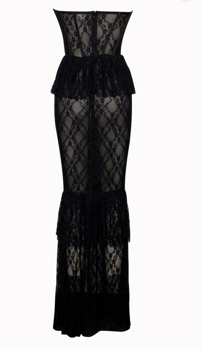 Black Lace Corset Maxi Dress