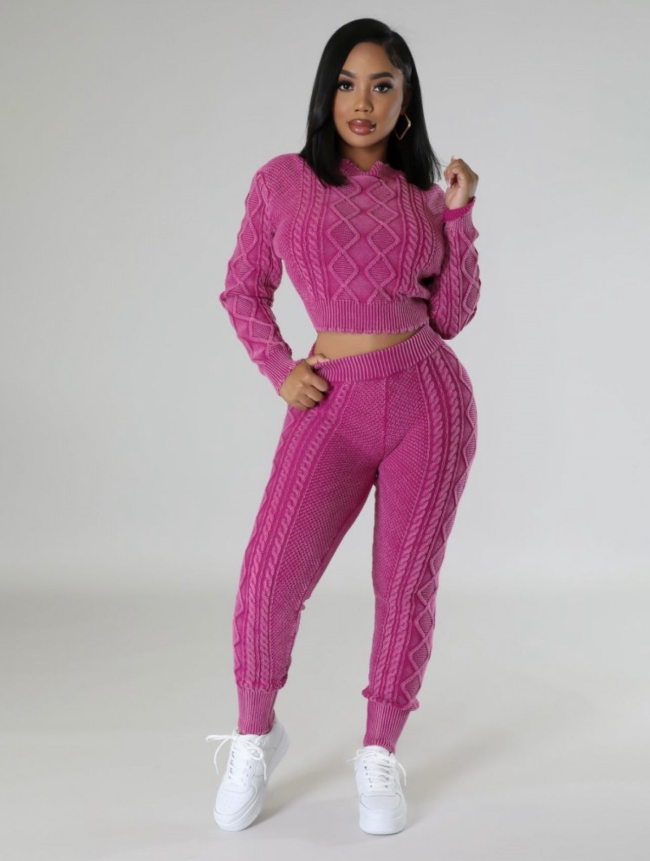 Pink Crop Knitted Sweater Set