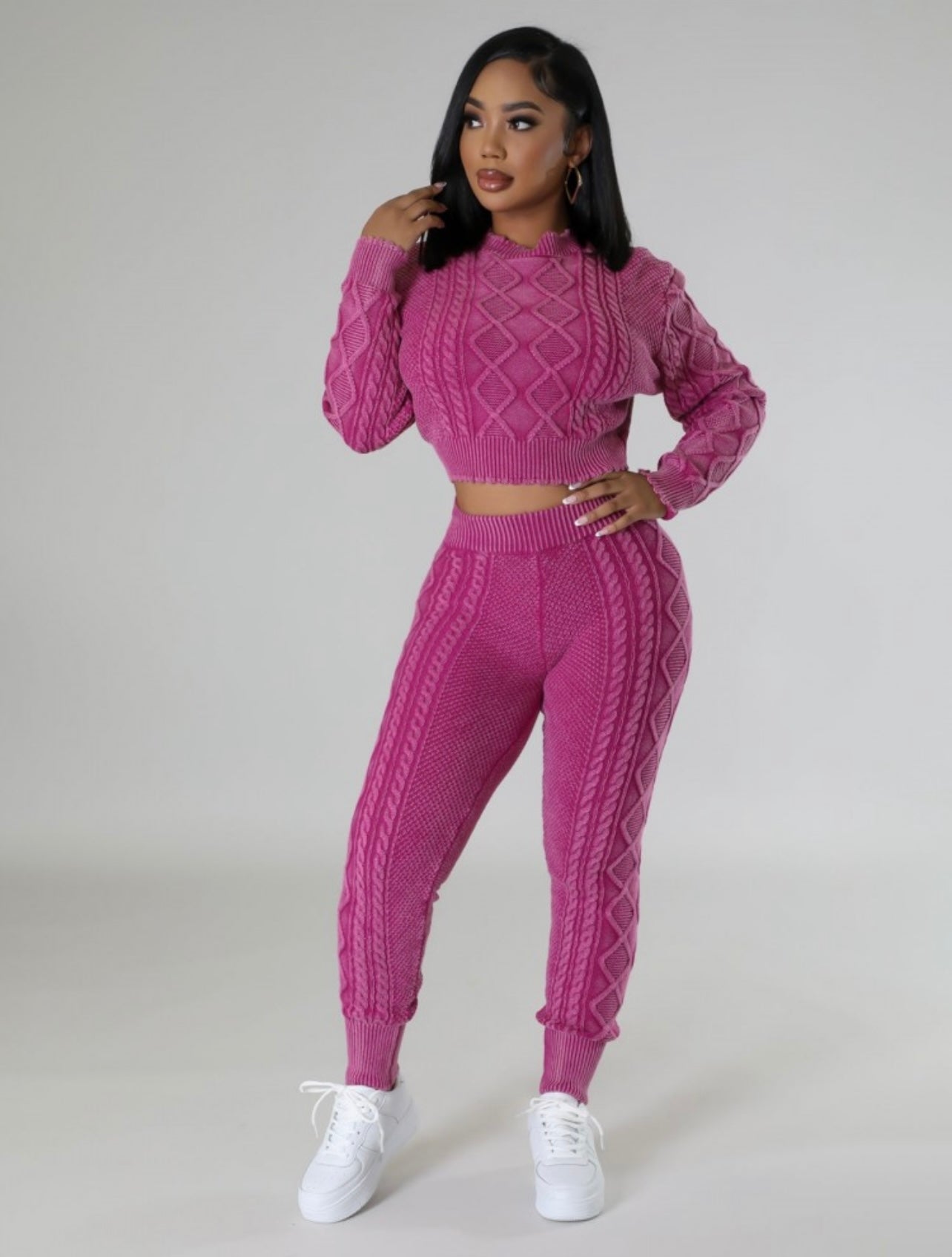 Pink Crop Knitted Sweater Set