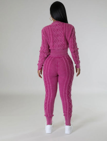 Pink Crop Knitted Sweater Set